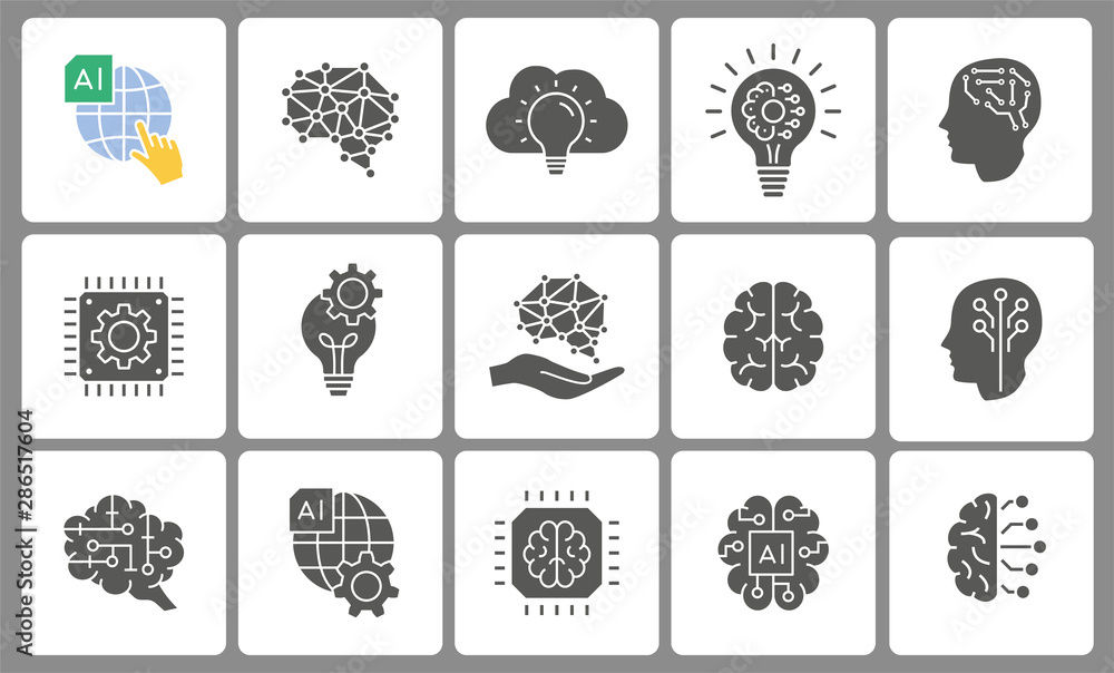 Artificial intelligence icon set. Illustrations isolated on white. Artificial intelligence icon set. Illustrations isolated on white.