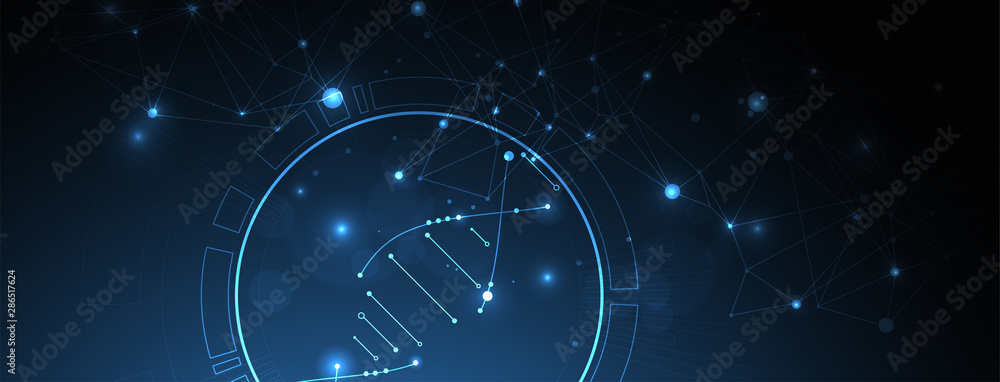 Fototapeta premium Science template, abstract background with a 3D DNA molecules. Vector illustration.