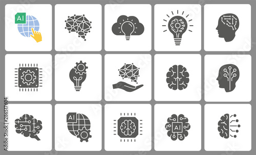 Artificial intelligence icon set. Illustrations isolated on white.