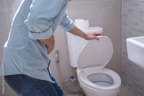 Men have contraction and stomach pain. diarrhea concept