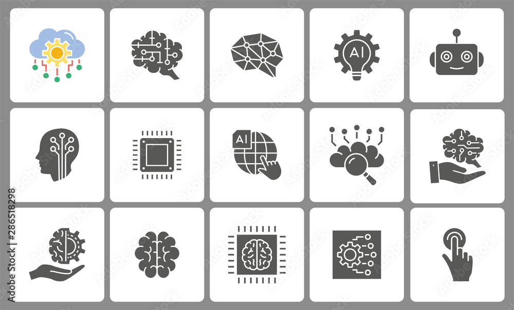 Artificial intelligence icon set. Illustrations isolated on white. Artificial intelligence icon set. Illustrations isolated on white.
