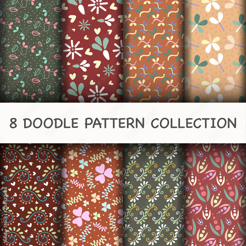 Doodle Pattern set with flower