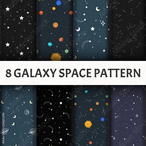 Vector seamless Galaxy pattern set.