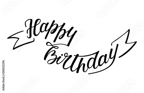 hand lettering happy birthday with elements ribbon