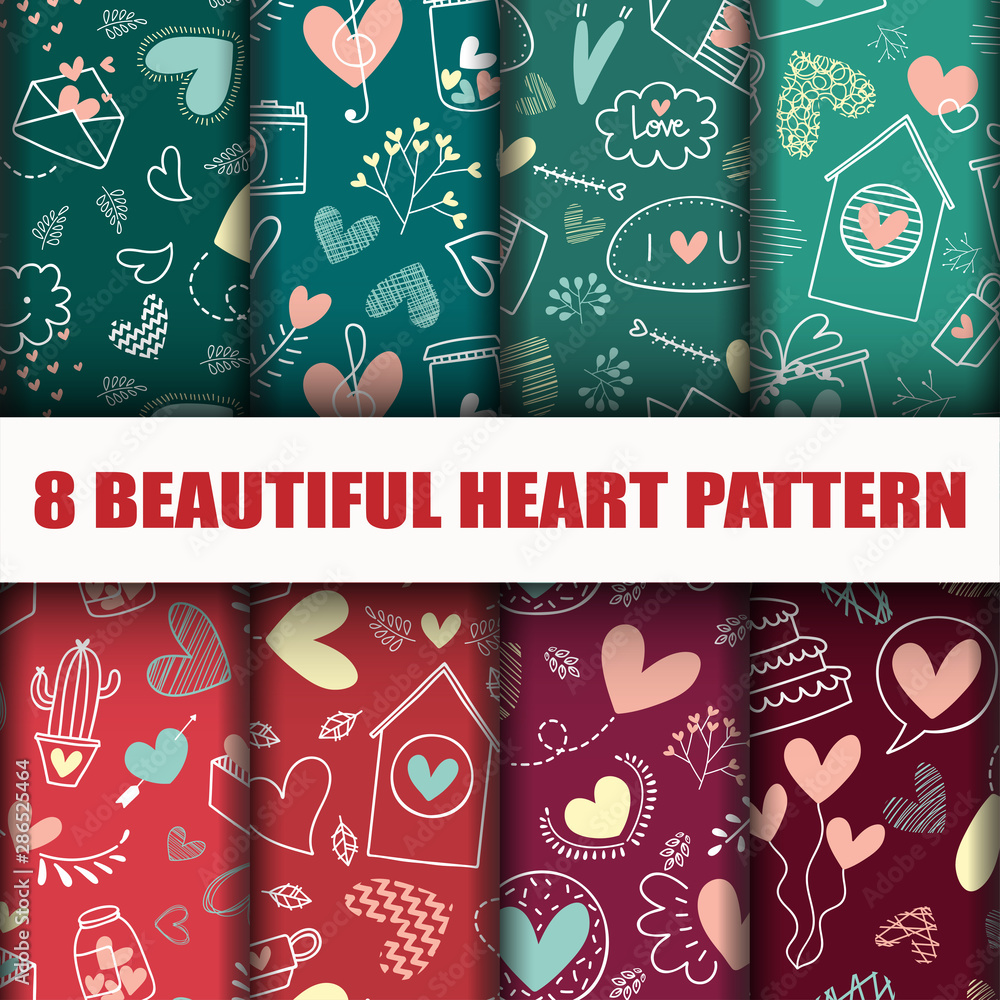 Fototapeta premium seamless Heart collection pattern set.