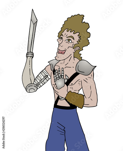 warrior with knife instead of hand
