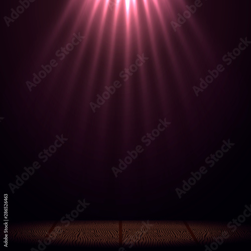 Vector illustration for poster. Empty theater stage and ray of light.