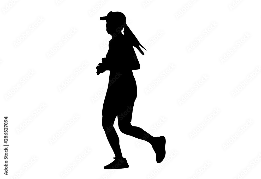 Silhouette this is women run Exercise for Health At area Stadium Outdoors. Silhouette this is women run Exercise for Health At area Stadium Outdoors.