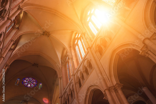 Obraz na plátně Old Church with sun flare through the window