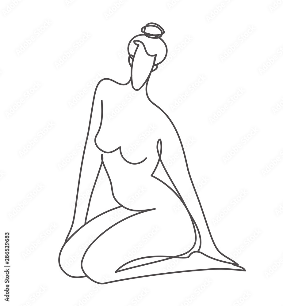 Logo template of sitting nude woman in line art style