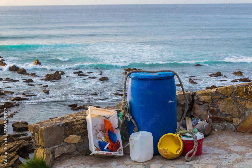 Garbage collected on Barrika beach in Biscay