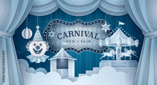 Premium Curtains stage with Circus Frame Bordor. Fun Fair, Day Scene festival.