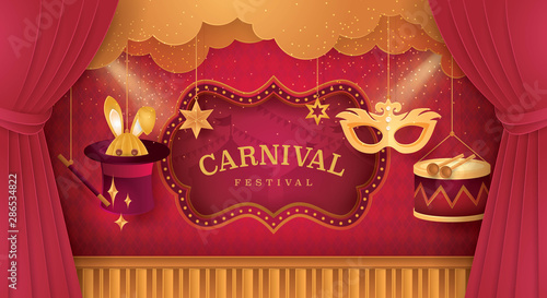 Premium Curtains stage with Circus Frame Bordor. Fun Fair, Day Scene festival.