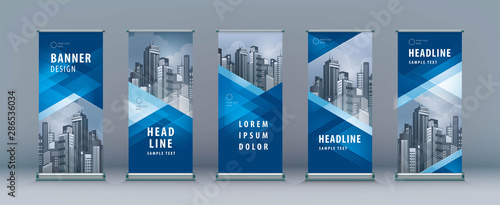Business Roll Up Set. Standee Design. Banner Template, Abstract Geometric Triangle Background