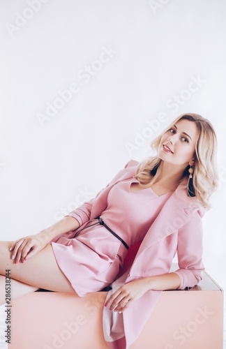 Portrait of beautiful young blonde woman with makeup