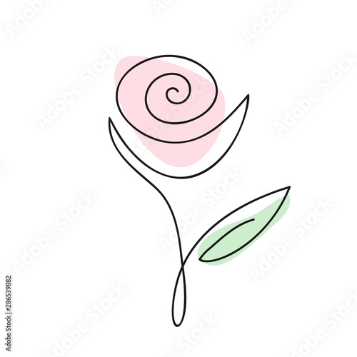 Continuous line hand drawing calligraphic vector flower rose concept logo beauty. Monoline spring floral design element in minimal style. Valentine love concept