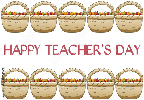 Flower baskets and text in honor of teacher's day