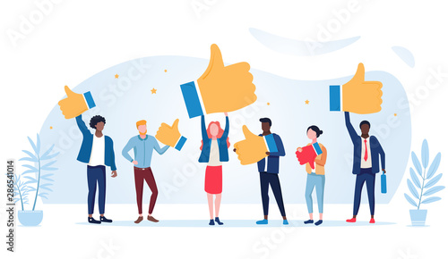 Customer review rating. People give review rating and feedback. Flat vector illustration. Customer choice. Know your client concept. Rank rating stars feedback. Business satisfaction support photo