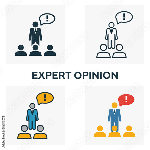 Expert Opinion icon set. Four elements in diferent styles from business management icons collection. Creative expert opinion icons filled, outline, colored and flat symbols