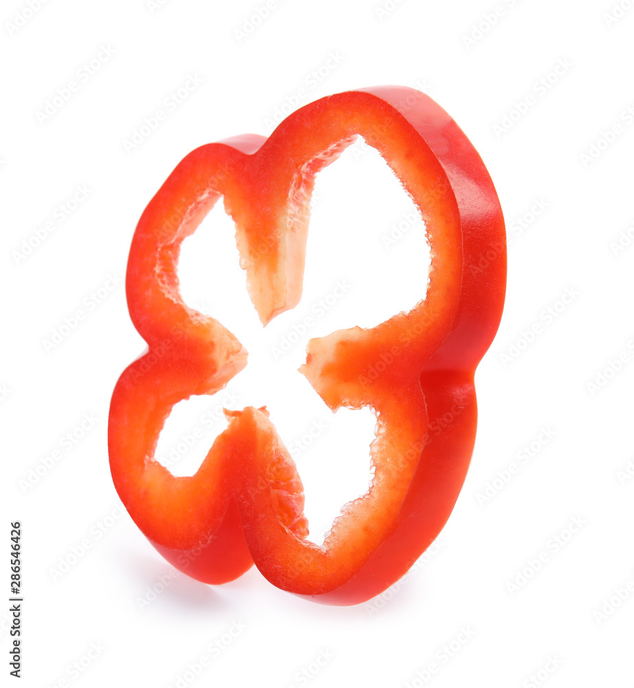 Slice of fresh red bell pepper on white background Slice of fresh red bell pepper on white background
