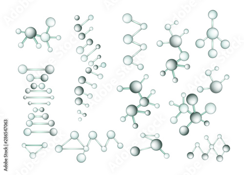 Molecule model set. Atom, structure, construction. Science concept. Vector illustrations can be used for topics like chemistry, biotechnology, research