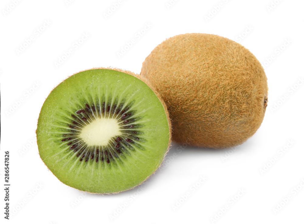 Cut and whole fresh kiwis on white background Cut and whole fresh kiwis on white background