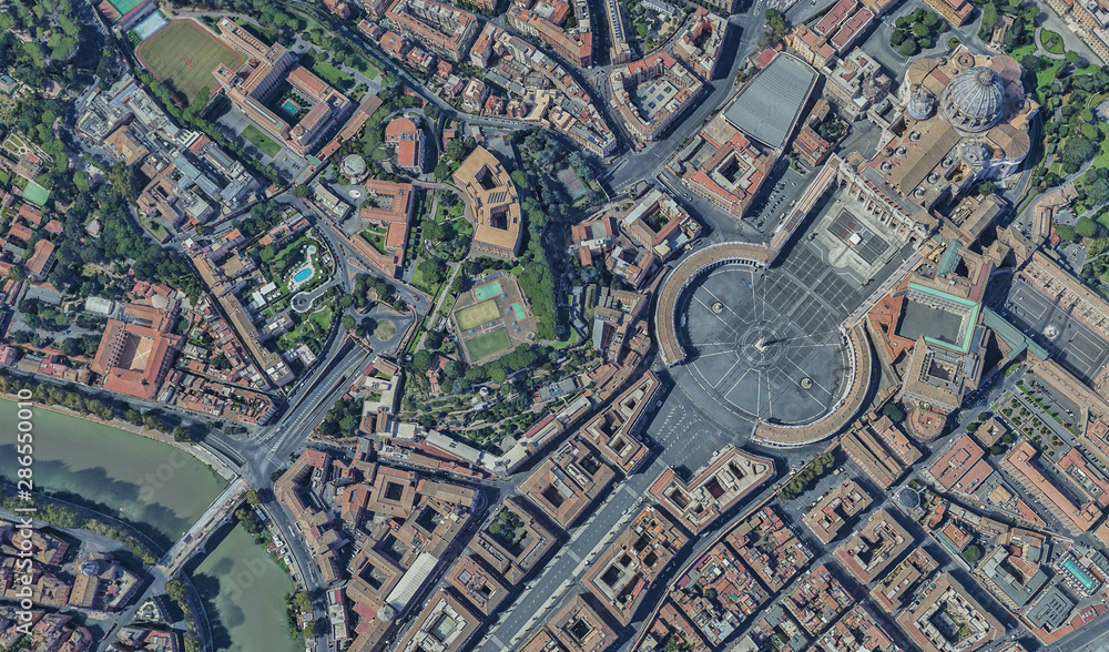 St. Peter's Basilica in the Vatican from a bird's eye view St. Peter's Basilica in the Vatican from a bird's eye view