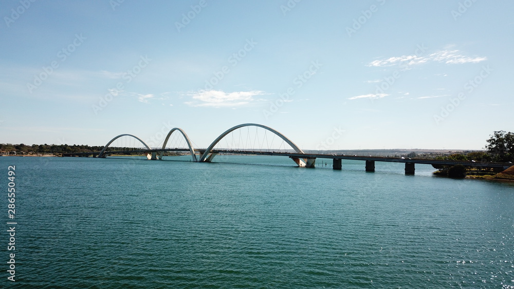 A beautiful aerial view of JK Bridge in Brasilia, Brazil A beautiful aerial view of JK Bridge in Brasilia, Brazil