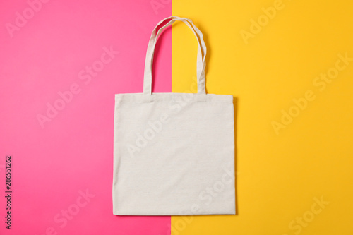Eco bag on two color background, space for text