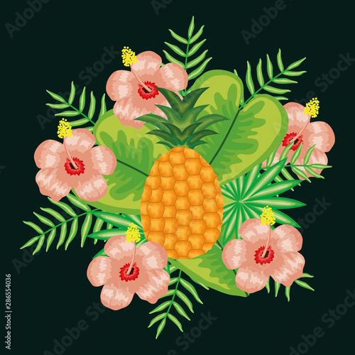 Fototapeta Naklejka Na Ścianę i Meble -  fresh pineapple fruit with floral decoration