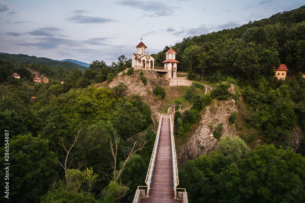 Small orthodox church on the side of the mountain in Prolom banja in southern Serbia