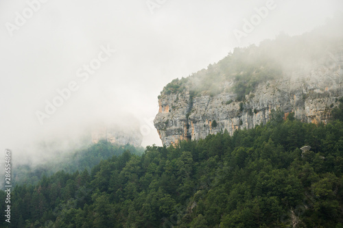 Beautiful scenic landscape view on a foggy day in Ordesa and monte Perdido National Park  Spain  Europe