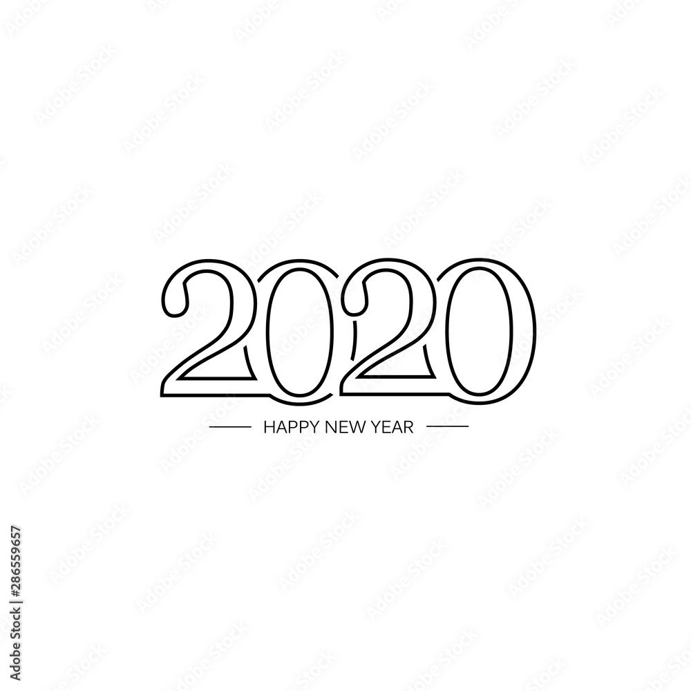 2020 happy new year line logo design. Vector illustration with black holiday sign isolated on white