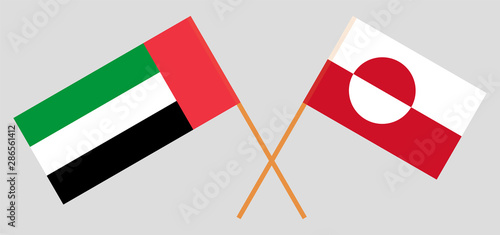 Greenland and the United Arab Emirates. Crossed Greenlandic and UAE flags