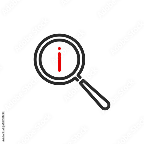 information with magnifier glass outline flat icon. Single quality outline logo search symbol for web design or mobile app. Thin line design logo sign. Loupe lens icon isolated on white background.