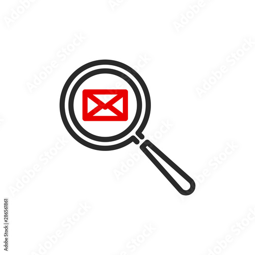 mail letter envelope with magnifier glass outline flat icon. Single quality outline logo search symbol for web design mobile app. Thin line design logo sign. Loupe lens icon isolated white background