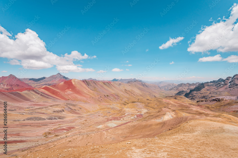 Naklejka premium In the mountains of Peru, Peruvian landscape countryside, picturesque scenery in the Andes, Cusco