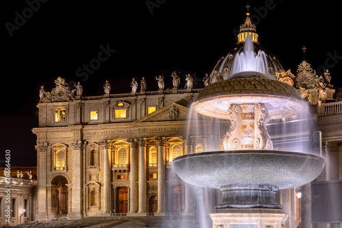 Maderno fountain in front of St. Peter's Basilica at night, Vatican City, Rome, Lazio, Italy