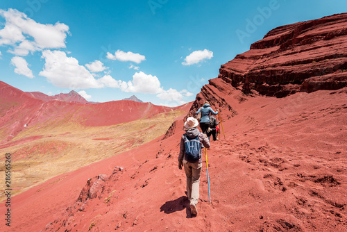 Trekking through the Red Valley, Vinicunca Rainbow Mountain, Cusco, Peru