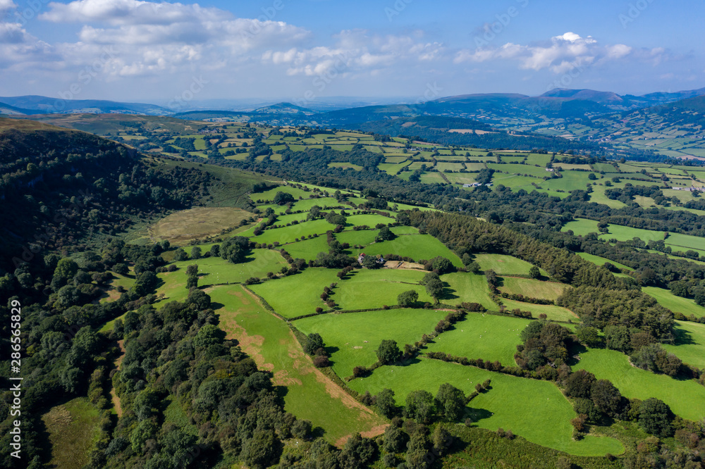 Aerial drone view of the beautiful scenery of the Llangattock Escarpment in the Brecon Beacons, South Wales, UK Aerial drone view of the beautiful scenery of the Llangattock Escarpment in the Brecon Beacons, South Wales, UK
