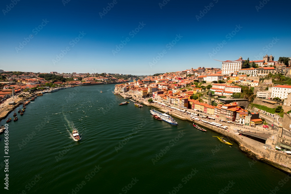 Panoramic view of Douro river at Porto, Portugal