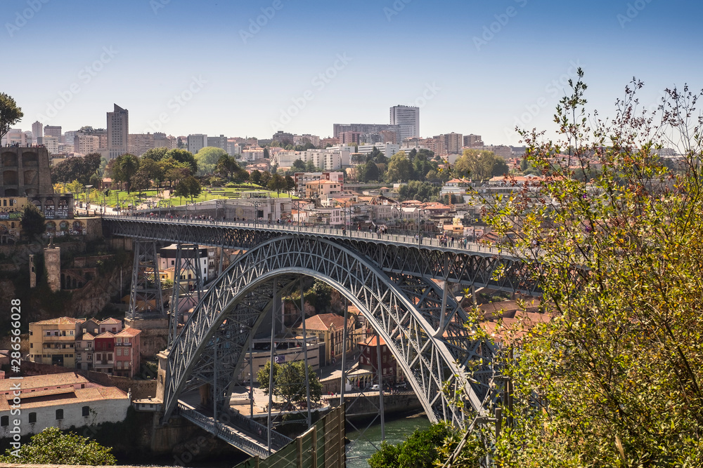 View of the the Dom Luiz bridge, historic city of Porto, Portugal