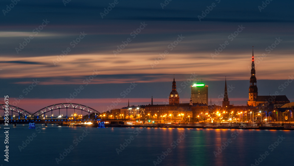 panoramic view of the old european city at sunset. Riga, Latvia