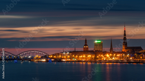 panoramic view of the old european city at sunset. Riga  Latvia