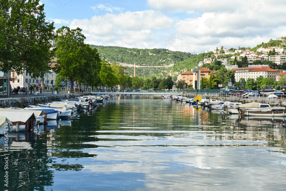 Dead canal in Rijeka, Croatia. Delta of Rjecina river.