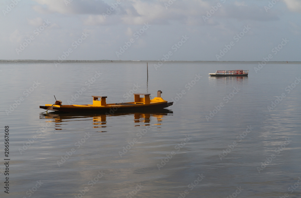 Pedras Port / Alagoas / Brazil. January, 25, 2015. View of the sea and raft at Praia do Patacho, in the northeastern state of Alagoas, Brazil.