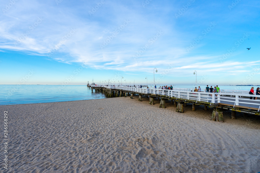 Sopot Poland the largset wooden pier in Europe ove the beach in to the Baltic Sea
