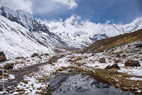 annapurna peak in himalayas annapurna base camp trekking route  © aotweerawit