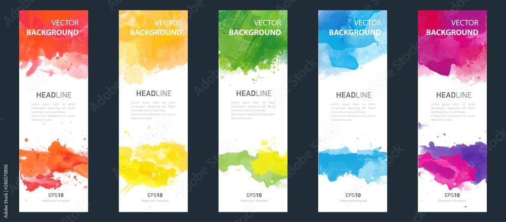 Flyer or banner template design bundle set with watercolor background. - obrazy, fototapety, plakaty 
