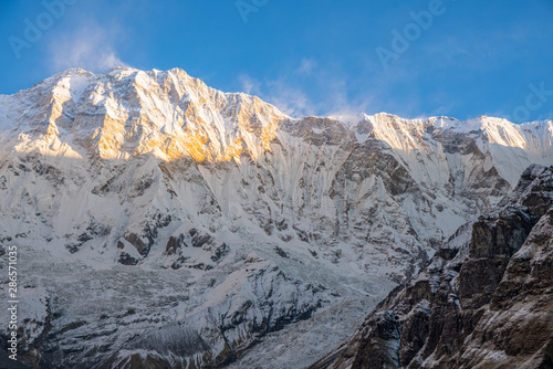mountain peak in himalayas annapurna base camp in the morning 